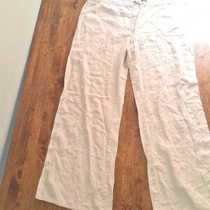 Moda International Wide Leg 100% linen Cream pants Lagen Look Artsey L